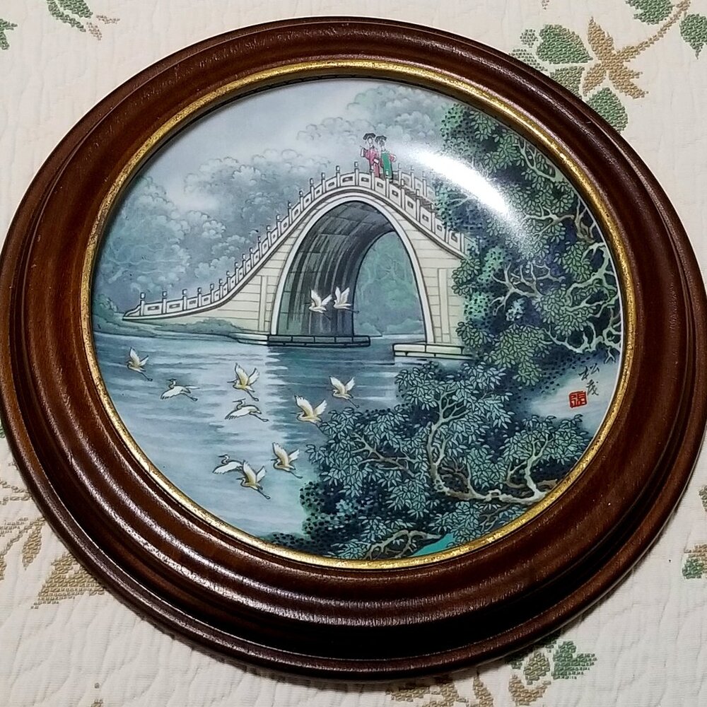 Chinese Imperial Jingdezhen Porcelain Plate-Jade Belt Bridge Red Mansion Series
